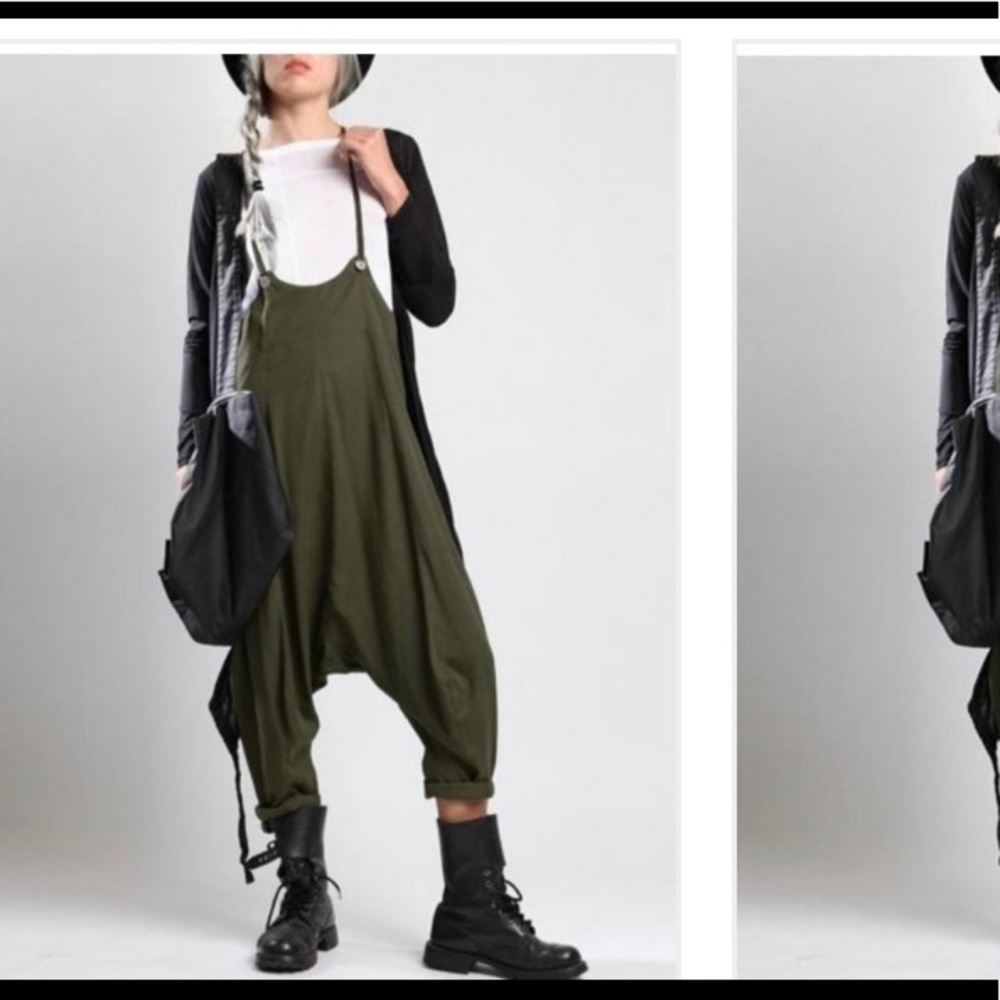 Harem style drop crotch cute jumper overalls - Picture 2 of 13